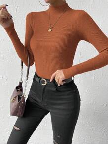 RosyDaze 女士修身橙色套头毛衣、长袖上衣