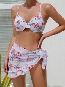 Swim Mod Floral Print Bikini Set For Summer - Multicolor - View 1