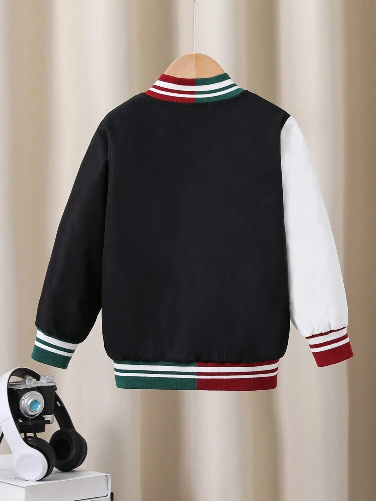 Boys' Loose Fit College Style Color Block Patchwork Letter Print Jacket