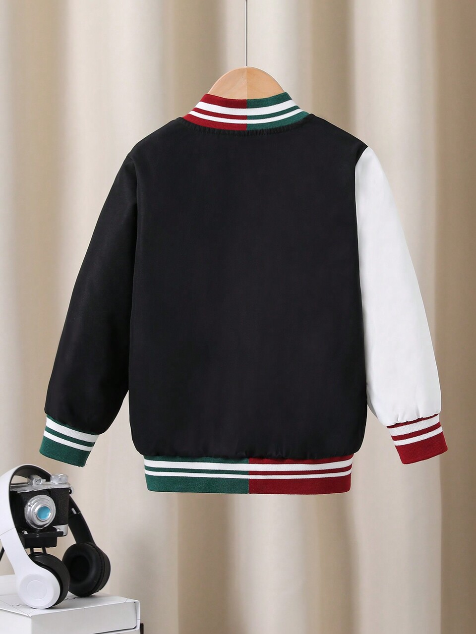 Boys' Loose Fit College Style Color Block Patchwork Letter Print Jacket