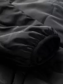 SHEIN LUNE Áo khoác giữ nhiệt có mũ trùm đầu màu trơn thường ngày mùa đông cỡ lớn - màu đen - Xem 3