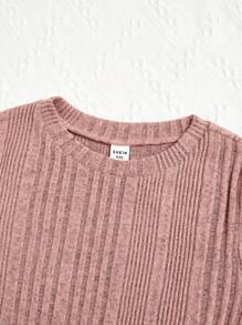 少女 2 件套长袖罗纹针织连衣裙 - 粉色 - 查看 4