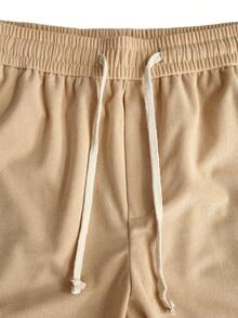 Manfinity Homme Men's Loose Fit Solid Color Shorts With Drawstring Waist - Khaki - View 4