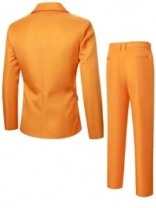 Manfinity AFTRDRK 男士純色單排釦西裝套裝(不含襯衫) - 橘色 - 查看 2