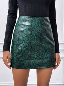 SHEIN LUNE Của phụ nữ Hình da rắn Váy thẳng - Màu xanh lá cây đậm - Xem 1