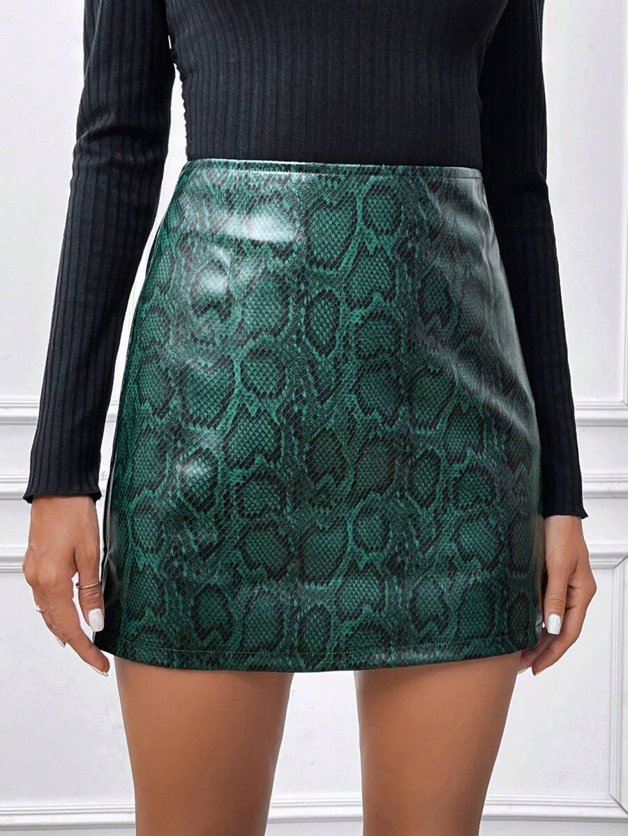 SHEIN LUNE Của phụ nữ Hình da rắn Váy thẳng - Màu xanh lá cây đậm - Xem 1