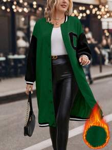 SHEIN LUNE Hơn Thư được vá Sọc trang trí Thả vai Áo khoác Đại học - Nhiều màu - Xem 1