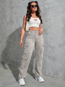 SHEIN Tall 拉鍊門襟工人牛仔褲 - 淺灰色 - 查看 5