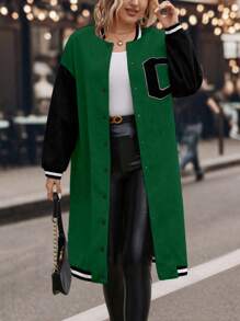 SHEIN LUNE Hơn Thư được vá Sọc trang trí Thả vai Áo khoác Đại học - Nhiều màu - Xem 3