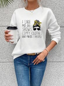 INAWLY Women's Printed Drop Shoulder Sweatshirt Pullover Fall Sweatshirt - White - View 1