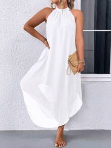 EMERY ROSE Vestido largo de mujer talla grande de unicolor con cuello halter