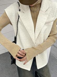 DAZY Của phụ nữ Cổ bẻ Kết cấu Thường xuyên Áo vest - Màu be - Xem 3