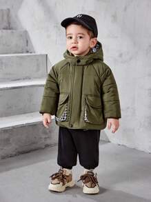 SHEIN 男宝宝中性款绿色休闲连帽棉服外套 - 彩色 - 查看 9