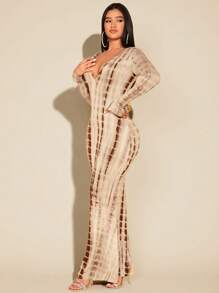 SHEIN SXY 紮染深V領緊身洋裝 - 彩色 - 查看 3