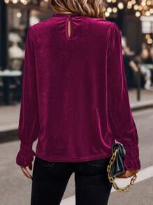 SHEIN Clasi Màu thuần Ren cổ áo Áo sơ mi - Màu Hồng Tươi - Xem 2