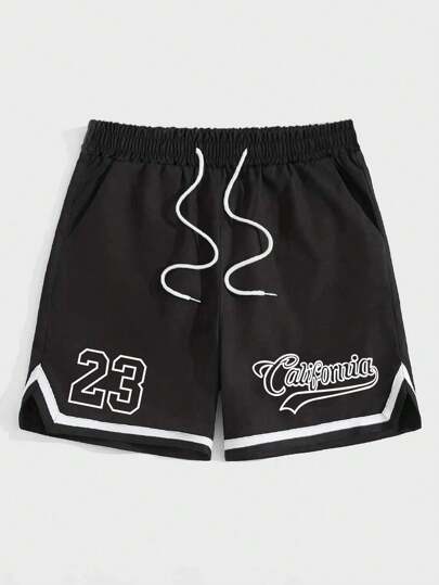 Prep Guys Letter Striped Trim Shorts