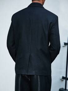 Calvornis Chaqueta De Traje Con Hendidura De Espalda Y Hombros Regulares Para Hombres De Talla Grande - Negro - Ver 2
