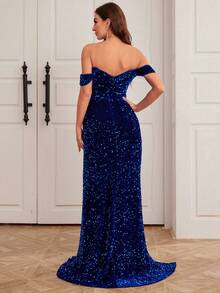 Quý cô Off Shoulder Gợi cảm Trang phục dạ hội - Màu xanh lam - Xem 2