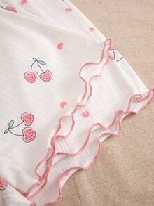 Cute Cherry Pattern Pajama Set - White - View 5
