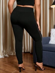 SHEIN LUNE Kích thước lớn Của phụ nữ Mảnh lưới Thắt lưng rộng Xà cạp - màu đen - Xem 2