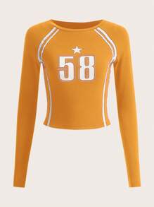 SHEIN X ONE Musicfest SHEIN EZwear Sọc Và Lá thư In Tay Raglan Áo thun - Màu vàng - Xem 1