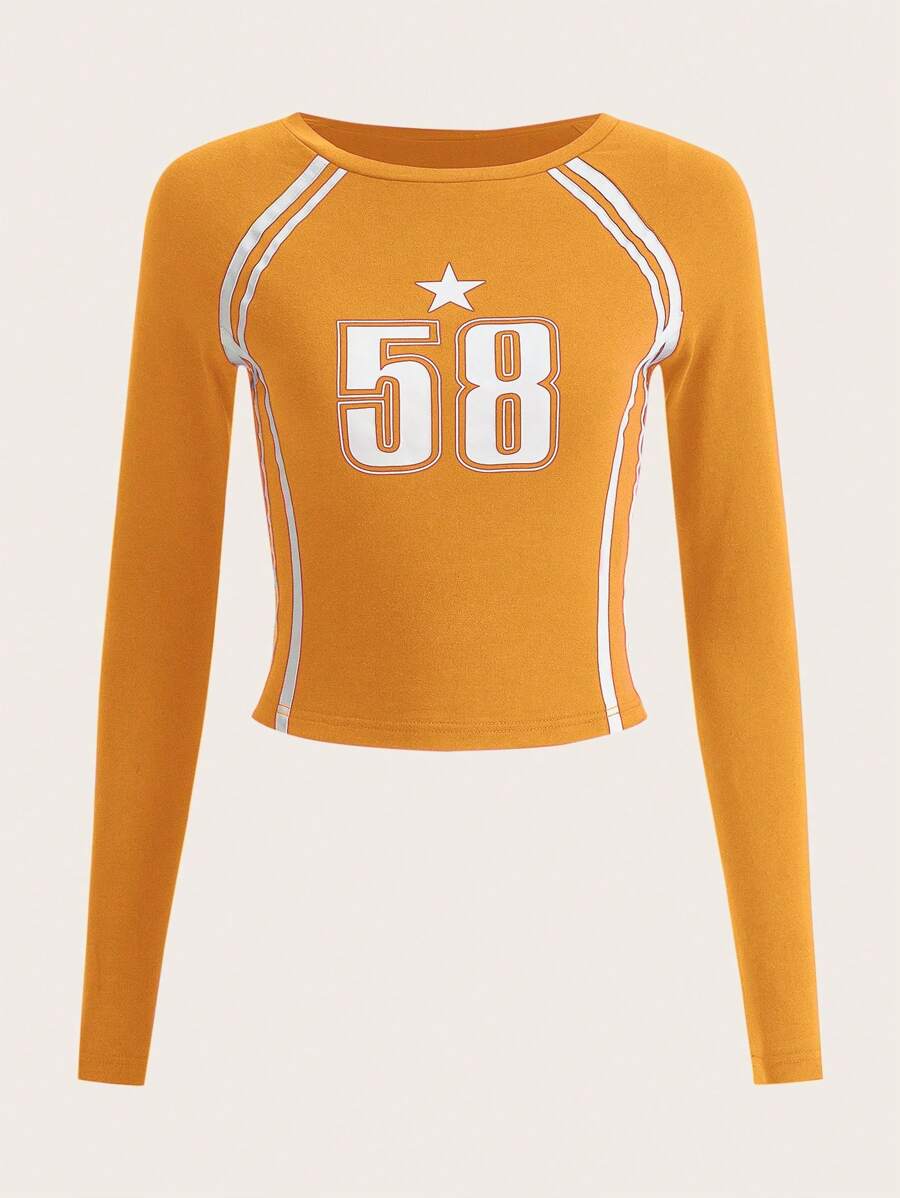 SHEIN X ONE Musicfest SHEIN EZwear Sọc Và Lá thư In Tay Raglan Áo thun - Màu vàng - Xem 1
