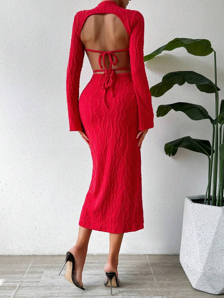 Slim Fit Textured Stand Collar Dress