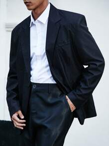 Manfinity Mode Men's Plus Size Solid Suit Collar Blazer - Black - View 6