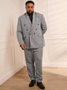 Manfinity VCAY Men's Striped Woven Casual Suit, 2pcs/set (plus Size)