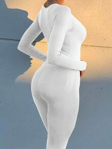 Women's Solid Color Slim Unitard Jumpsuit - White - View 6