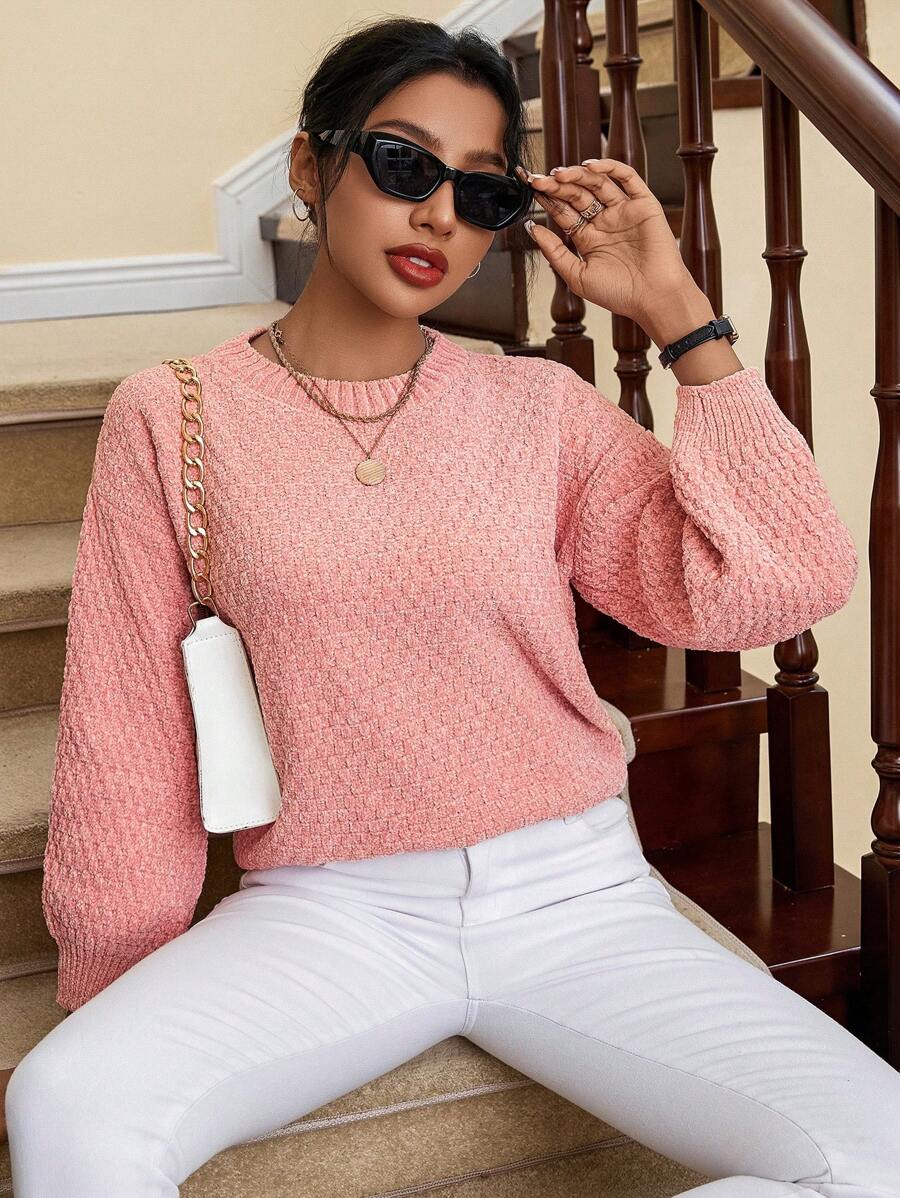 Aveloria Drop Shoulder Lantern Sleeve Sweater - Pink - View 1