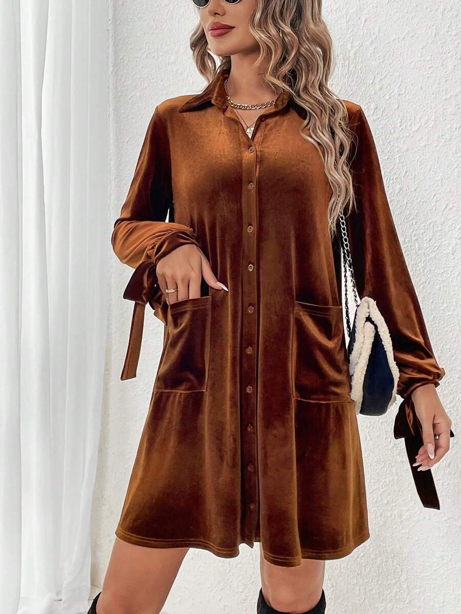 SHEIN LUNE 女士絲絨襯衫連衣裙