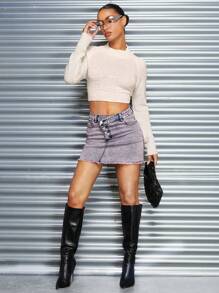 SHEIN BAE 女士露背長袖毛衣,背後有帶子 - 白色 - 查看 2