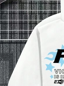 Manfinity Hypemode 宽松男士个性化印花拉链连帽衫 - 白色 - 查看 4