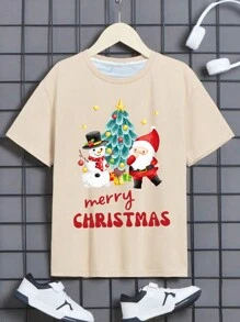 1件男孩聖誕印花t恤,青少年款