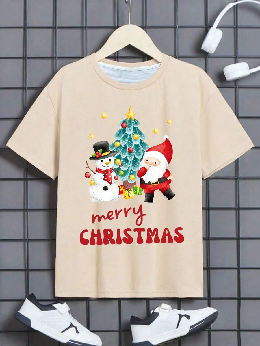 1件男孩聖誕印花t恤,青少年款