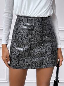 SHEIN LUNE 女士蛇皮图案印花半身裙 - 灰色 - 查看 1