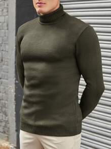 EURMUSE Suéter Simple De Cuello Alto De Color Sólido Para Hombre - Verde militar - Ver 2
