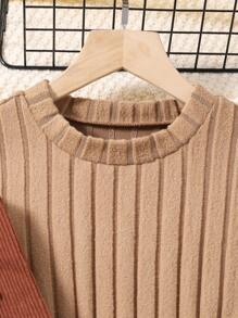 SHEIN 秋冬款鈕扣前背心+針織長袖愛心圖案蕾絲裙 - 卡其色 - 查看 4