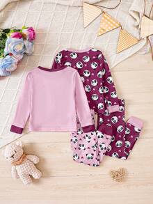 Baby Girl Snug Fit Pajama With Panda Print - Hot Pink - View 2