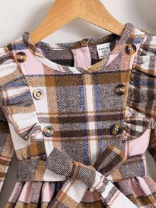 SHEIN 小的女孩們格紋荷葉邊洋裝附腰帶 - 彩色 - 查看 6