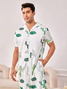 男士仙人掌印花休閒連體褲 - 綠色 - 查看 7