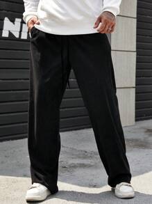 Manfinity Homme Men Plus Coconut Tree Embroidery Wide Leg Pants - Black - View 2