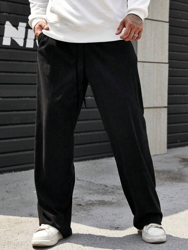 Men Plus Coconut Tree Embroidery Wide Leg Pants