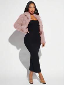 SHEIN SXY Abrigo Tipo Cárdigan De Color Liso Para Mujer - Rosa vieja - Ver 3