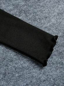 SHEIN 少女立領長袖休閒上衣,適合日常穿著 - 黑色 - 查看 3