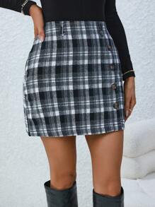 SHEIN Clasi 女款格子直筒裙 - 彩色 - 查看 3