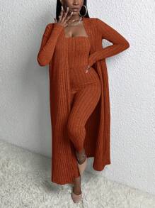 Slaydiva Bộ đồ liền thân hai mảnh vải thô chải kỹ hở phía trước đơn giản và bó sát Casual Home cho nữ mùa xuân và hè - Gỗ đỏ - Xem 4