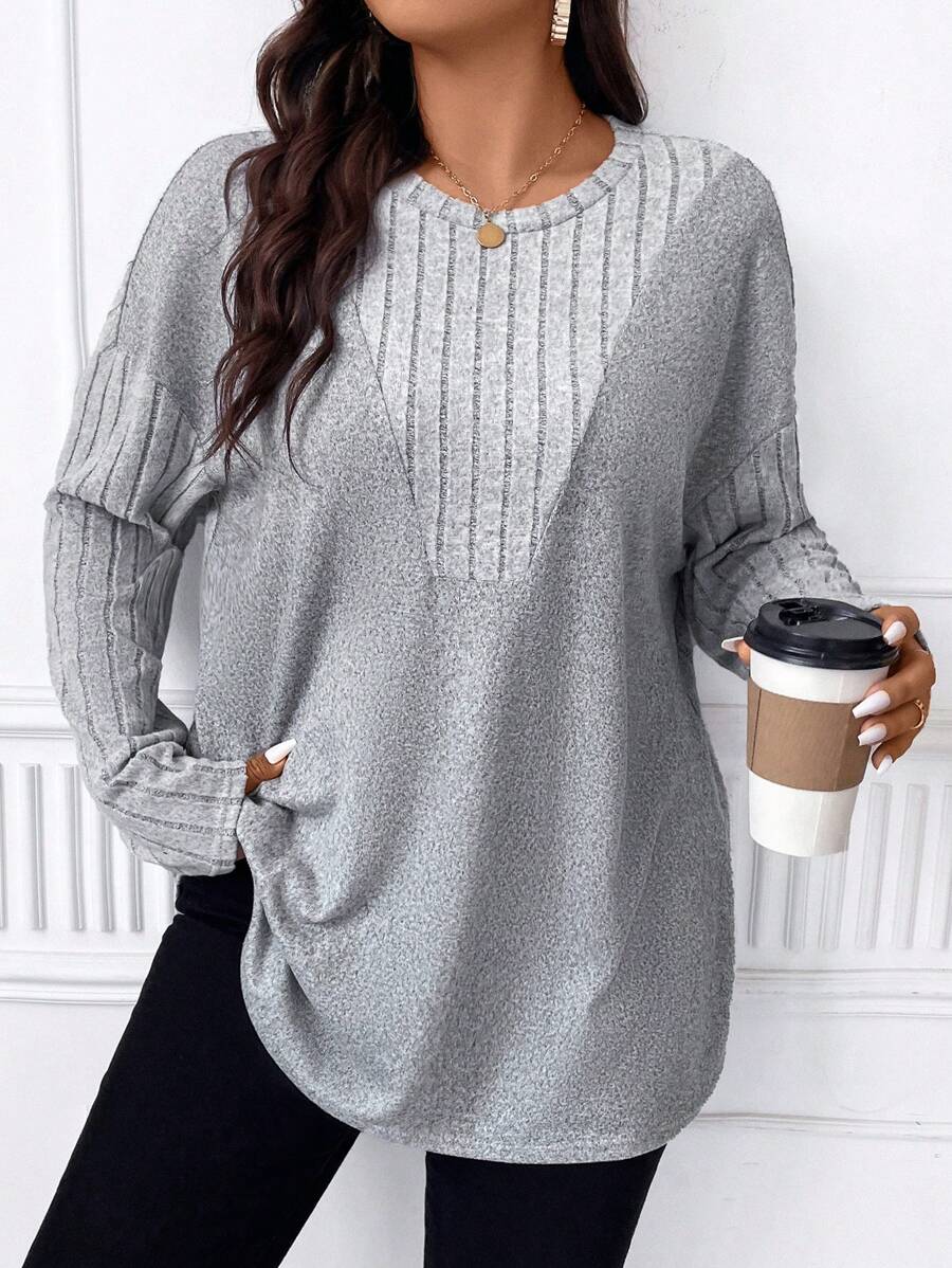 SHEIN LUNE Women's Plus Size Drop Shoulder T-Shirt - Grey - View 1