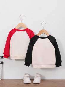 SHEIN 2 Pezzi Maglione A Maniche Lunghe Con Patchwork Di Hamburger E Patatine Fritte A Stampa Per Bambino/a, Stile Cartone Animato - Multicolore - Visualizzare 2